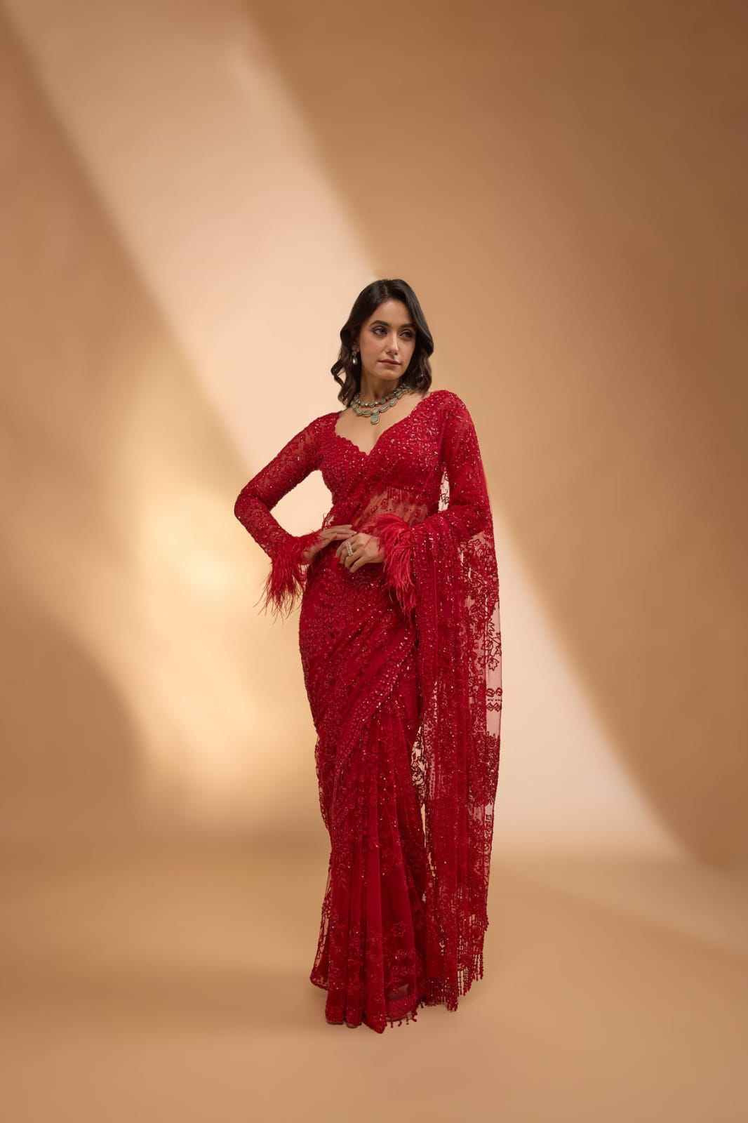 Bollywood Sequins Embroidered Butterfly Net Designer Saree